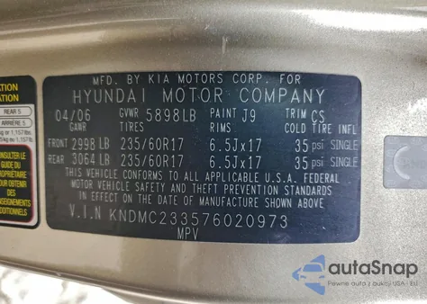 2007 Hyundai Entourage Gls z USA, uszkodzony, nr VIN KNDMC233576020973